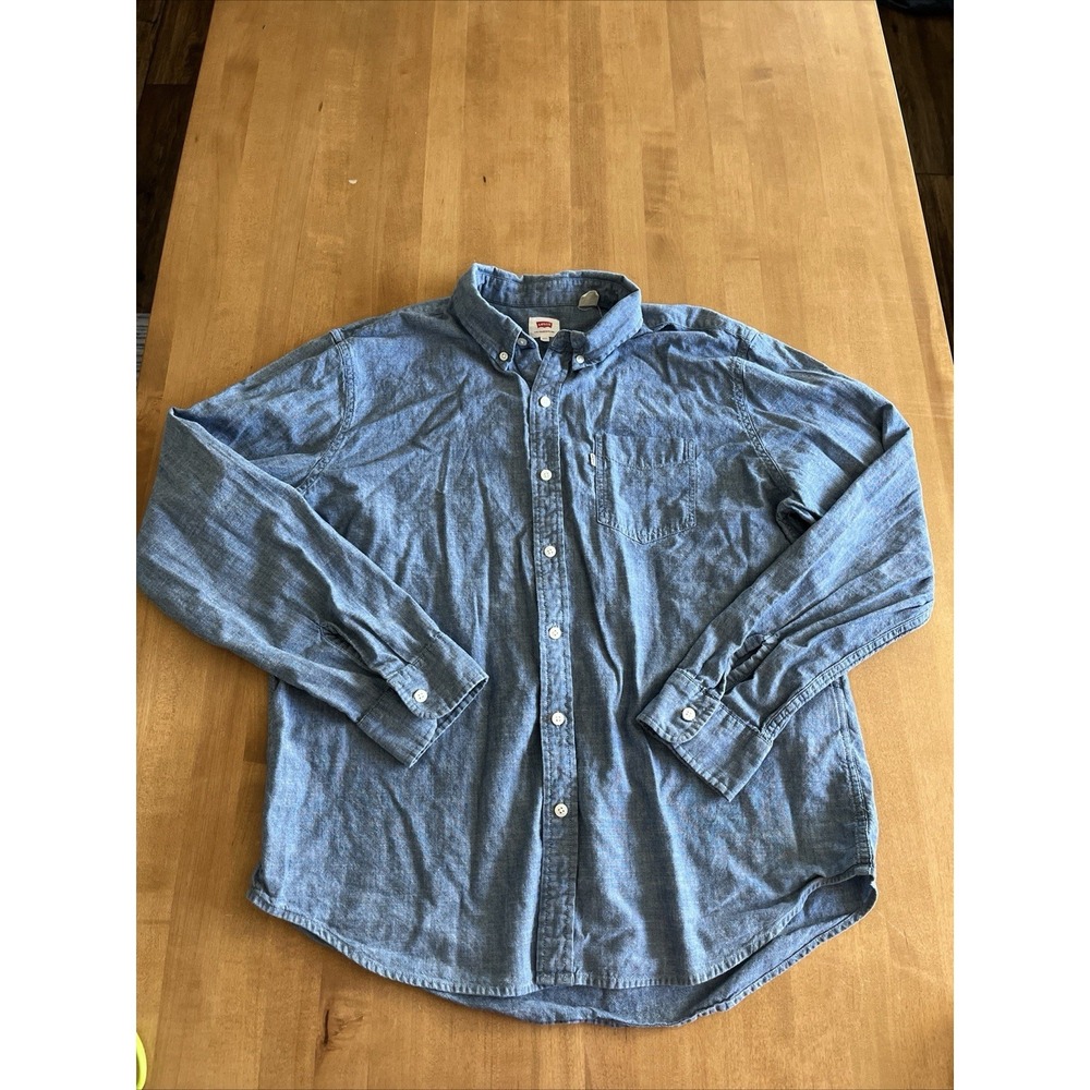 Levi's Men's Blue Chambray Button Down Shirt Long Sleeve Cotton Pocket Size XXL
